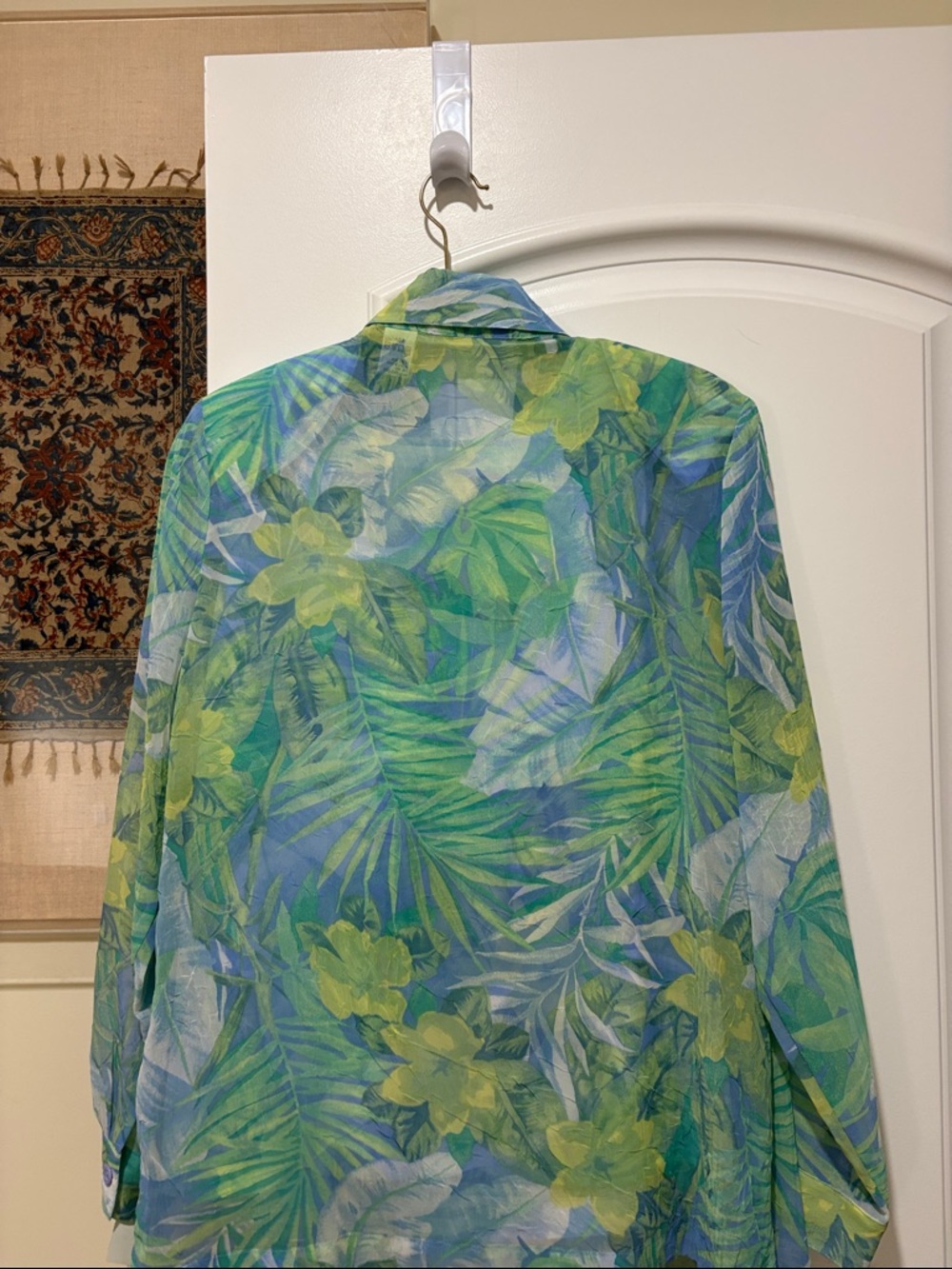 Draper’s & Damon’s Tropical Leaf & Floral Sheer Blouse in Green, Blue & Yellow M - Picture 13 of 15